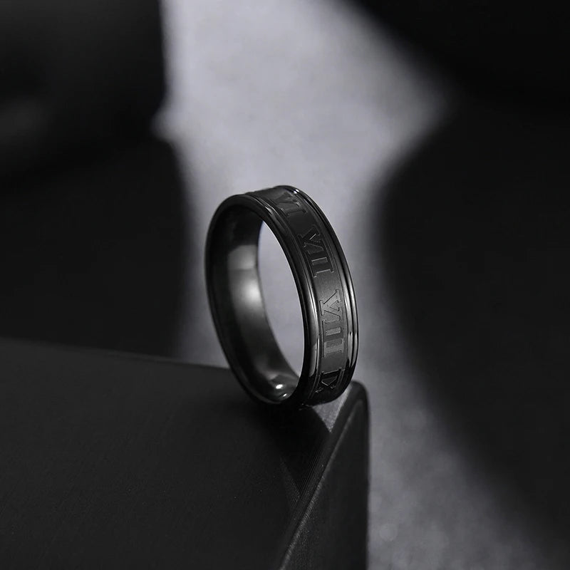 Stainless Steel Numeral Rings β Modern unisex fashion band featuring engraved numeral details.