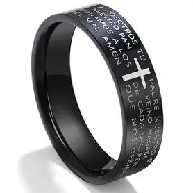 Bible Scripture Titanium Ring featuring engraved text, stylish black design for men and women.