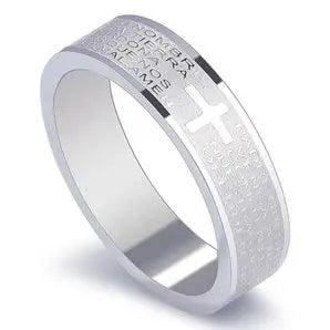 Bible Scripture Titanium Ring β Modern style band for men and women, featuring engraved scripture and cross design.