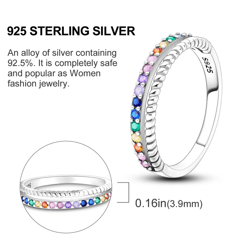 Sterling Silver Wedding Engagement Ring featuring 925 sterling silver and colorful zircon embellishments.