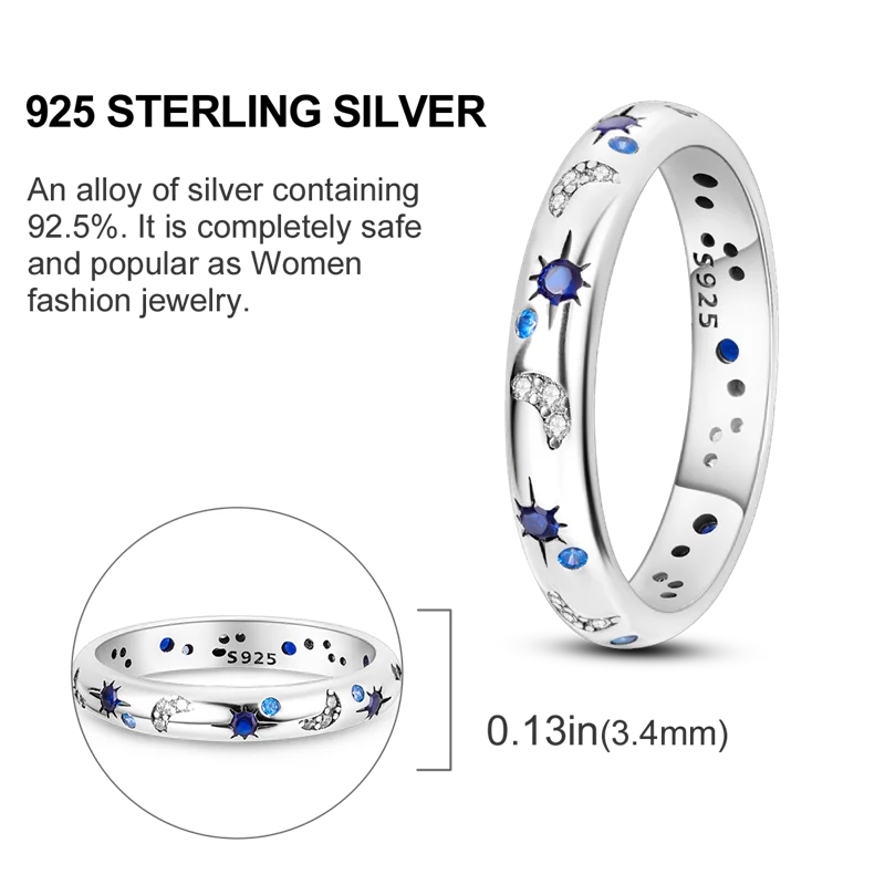 Sterling Silver Wedding Engagement Ring featuring sparkling zircon and celestial designs in genuine 925 sterling silver.