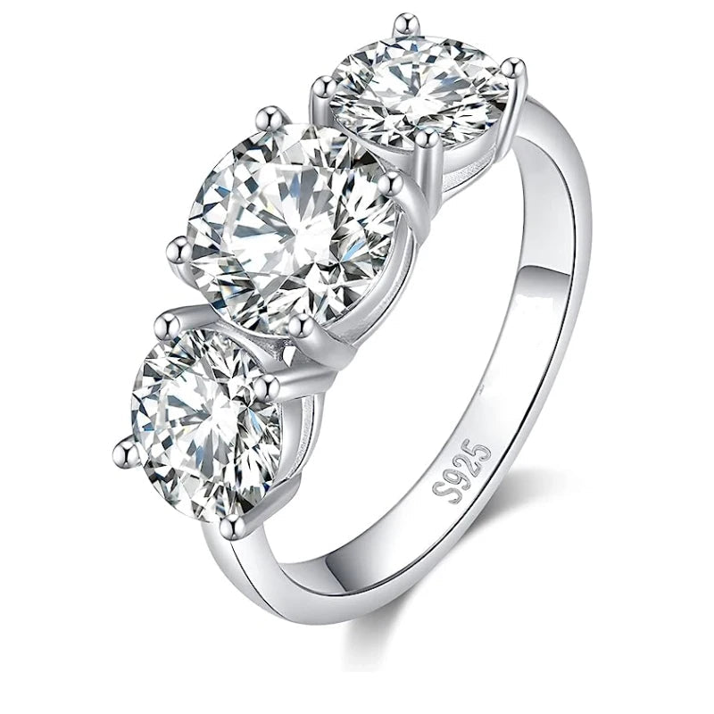 fashion sterling silver rhinestone ring featuring three dazzling rhinestones in a modern design.