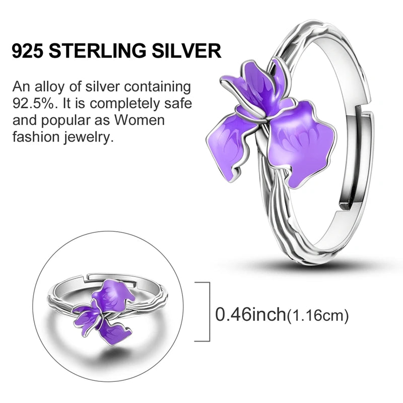 Sterling Silver Wedding Engagement Ring featuring a purple flower design and 925 sterling silver craftsmanship.
