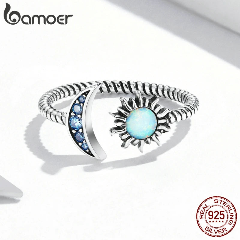 Authentic Silver Sun Moon Ring featuring a celestial sun and moon design, crafted from genuine 925 sterling silver.