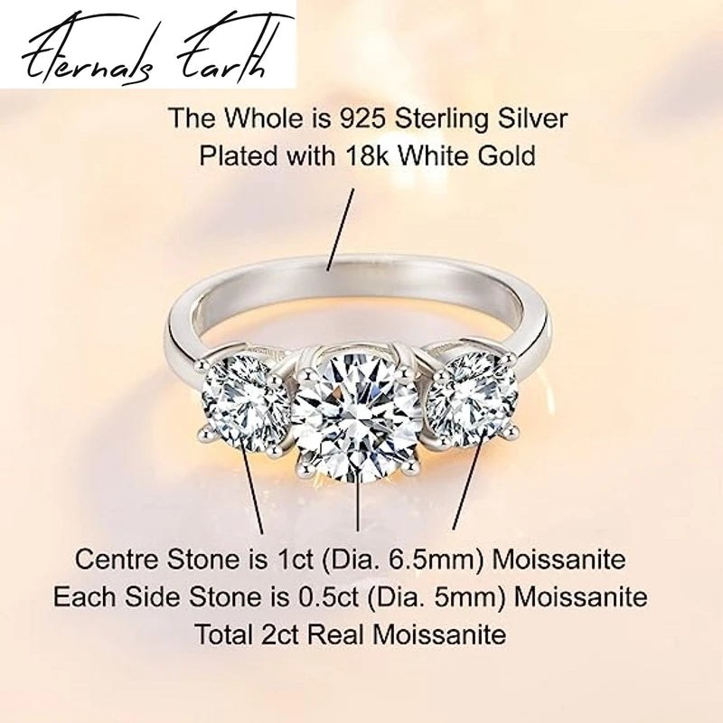 fashion sterling silver rhinestone ring featuring 2ct real Moissanite stones set in 925 sterling silver with white gold plating.
