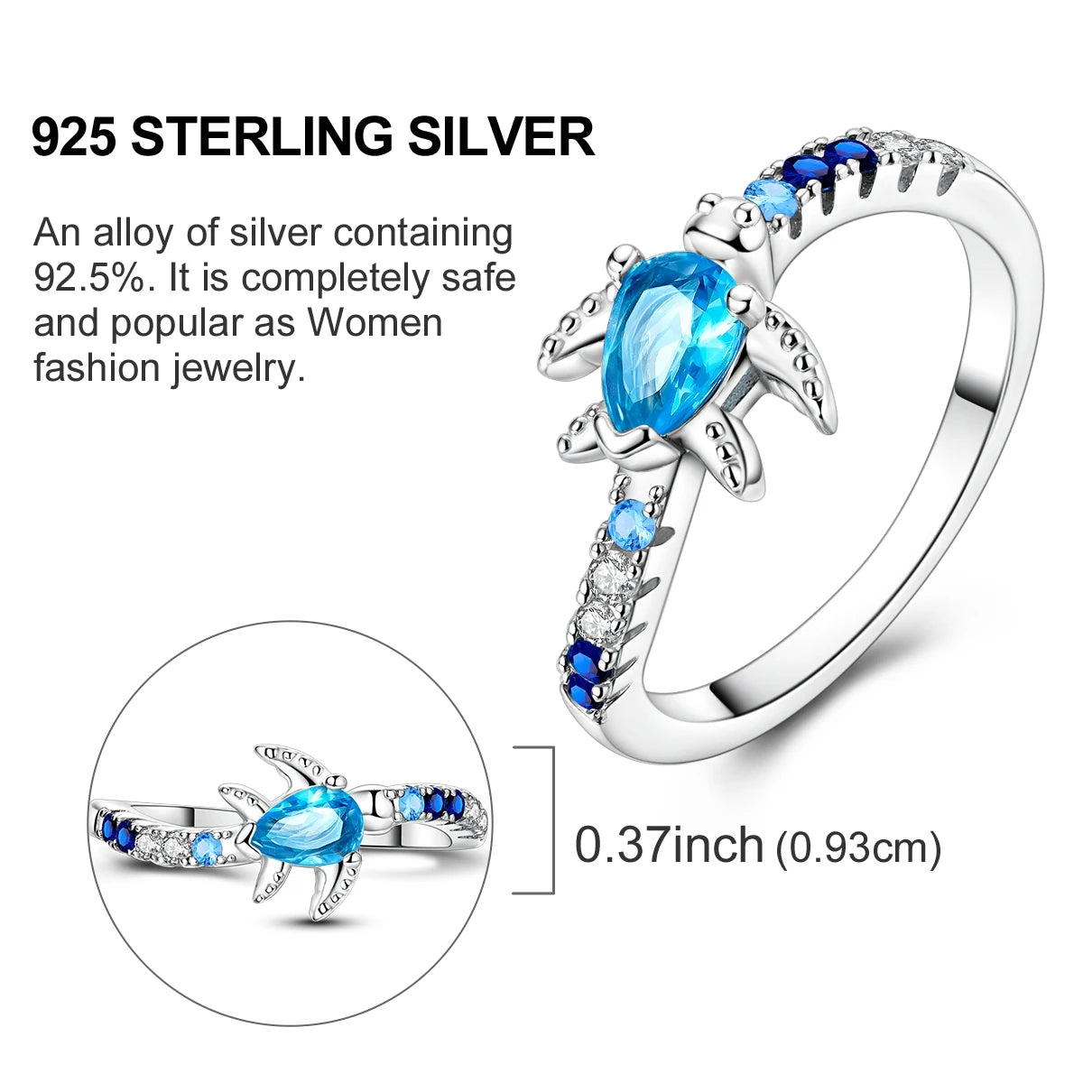 Sterling Silver Wedding Engagement Ring featuring a blue zircon centerpiece, made of genuine 925 sterling silver.