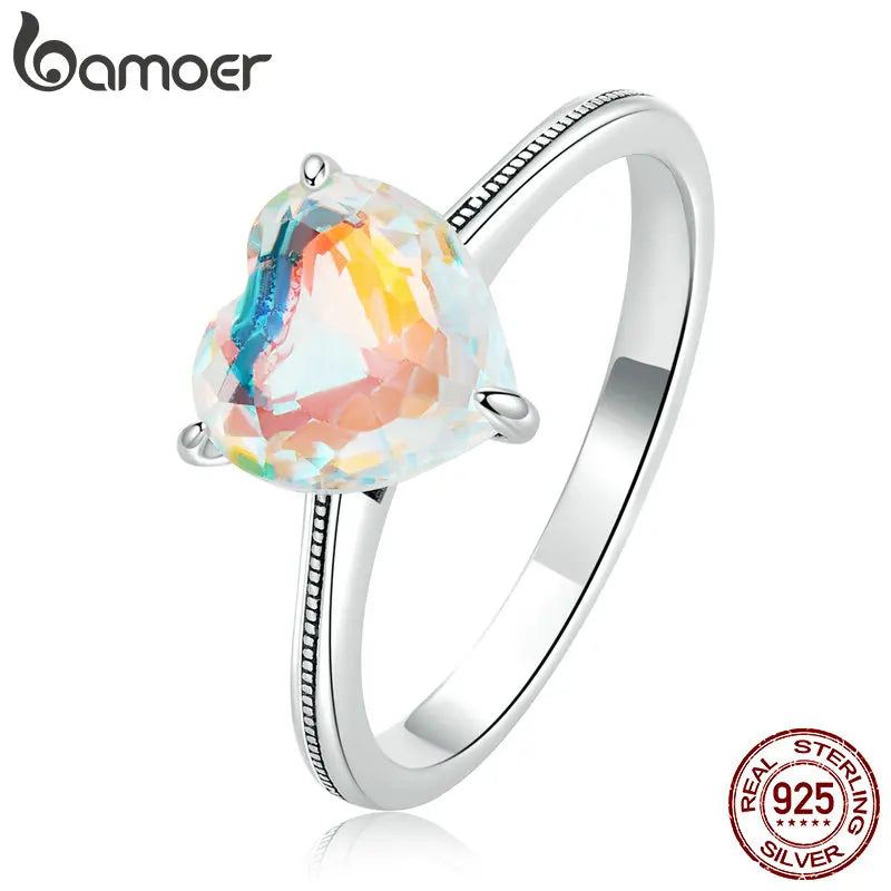 Luxury Sterling Silver Wedding Engagement Ring with heart-shaped zircon centerpiece