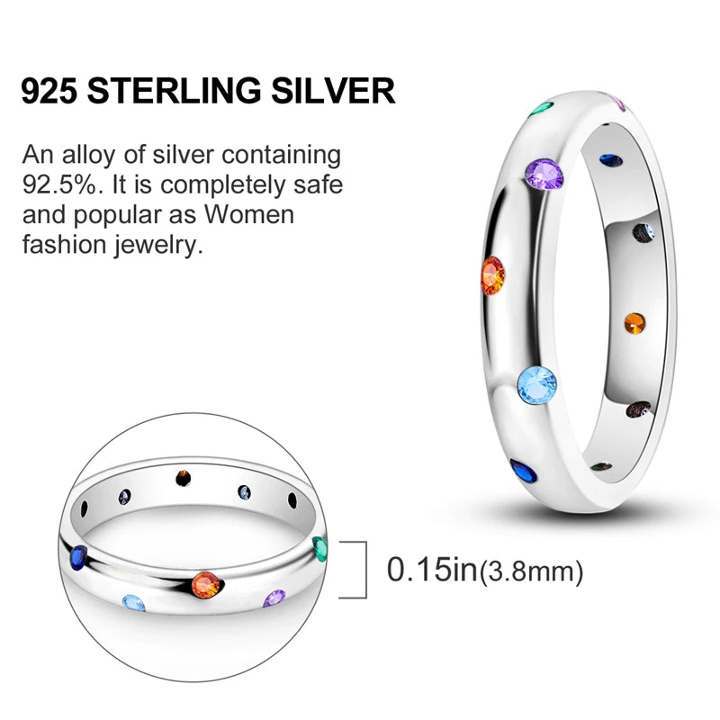 Sterling Silver Wedding Engagement Ring featuring colorful zircon stones and crafted from 925 sterling silver.