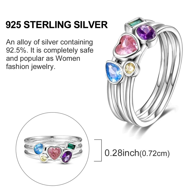 Sterling Silver Wedding Engagement Ring with colorful gemstones for women, showcasing exquisite design and quality.