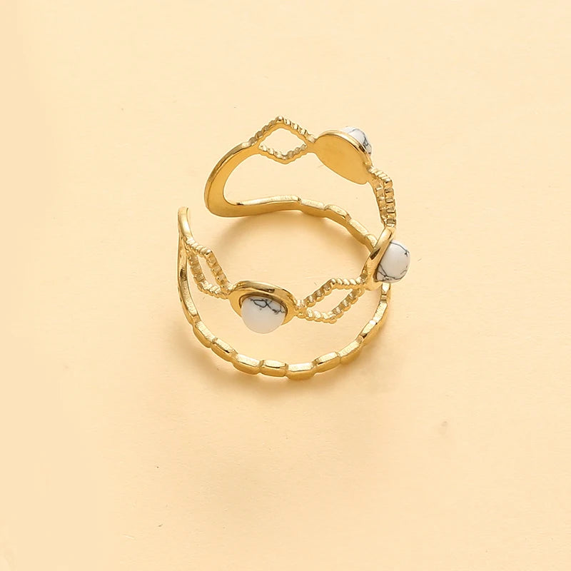 Timeless trendy stone layered ring - featuring a stylish gold design with layered stones for elegant accessory appeal.