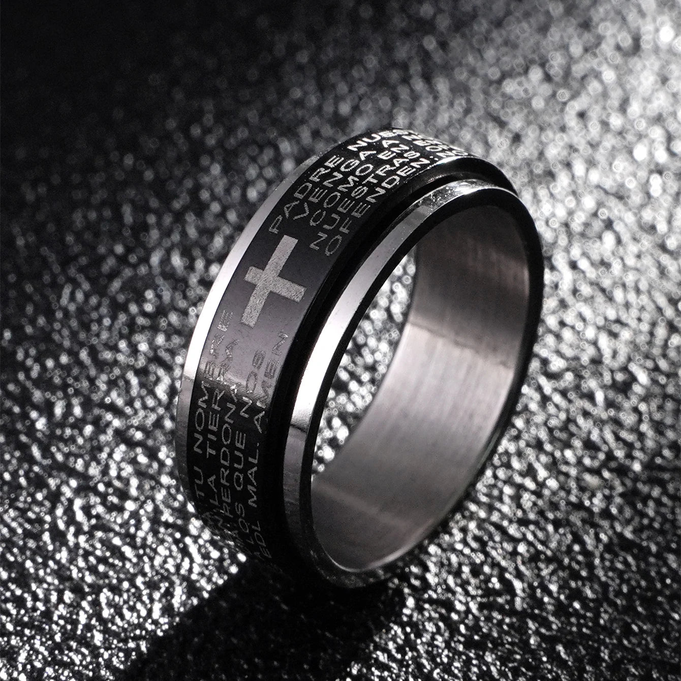 Bible Scripture Titanium Ring showcasing a modern design and engraved scripture for men and women.