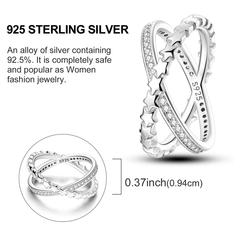Sterling Silver Wedding Engagement Ring showcasing 925 sterling silver and star design, ideal for symbolizing everlasting love.