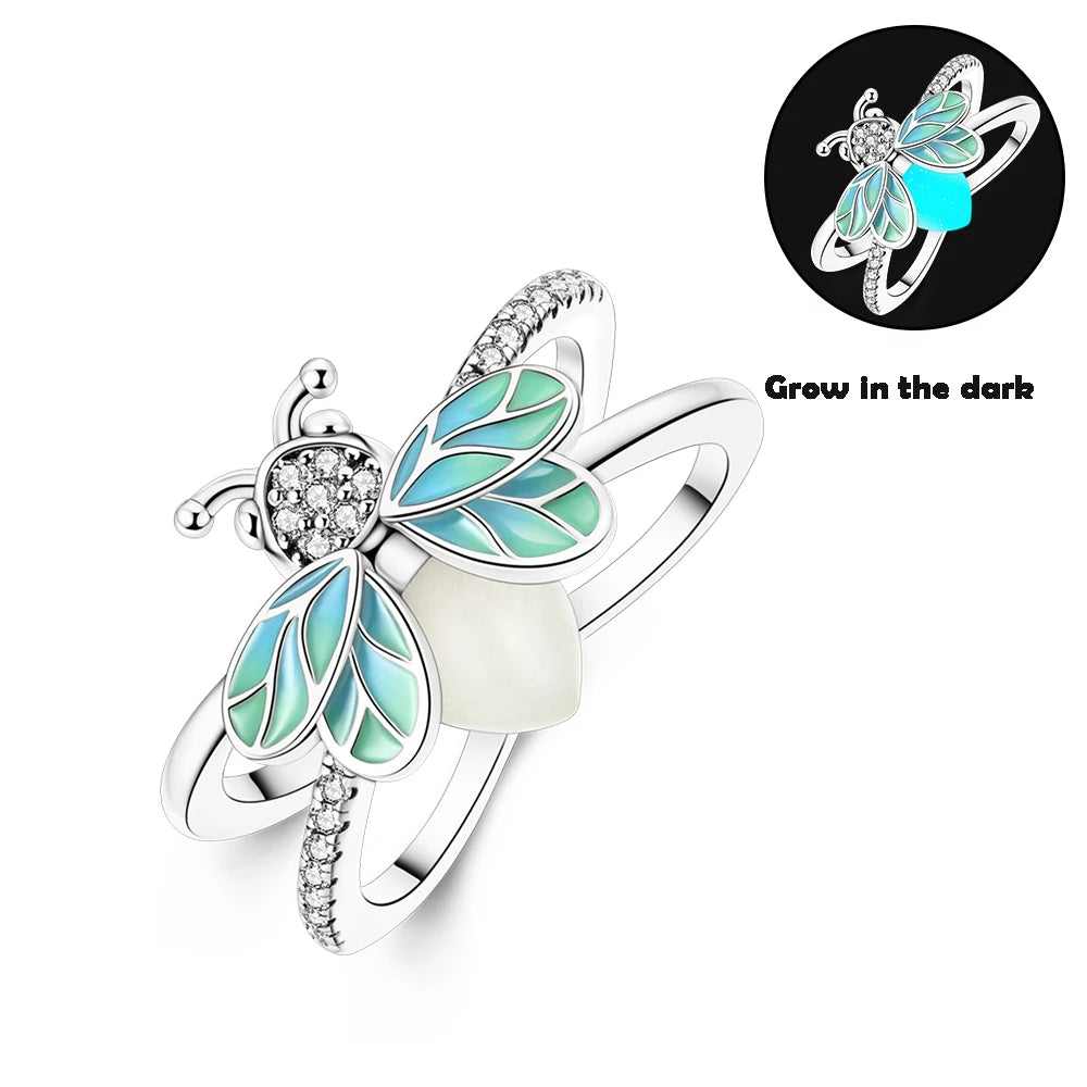 Sterling Silver Wedding Engagement Ring featuring a stunning butterfly design with blue enamel and sparkling accents.