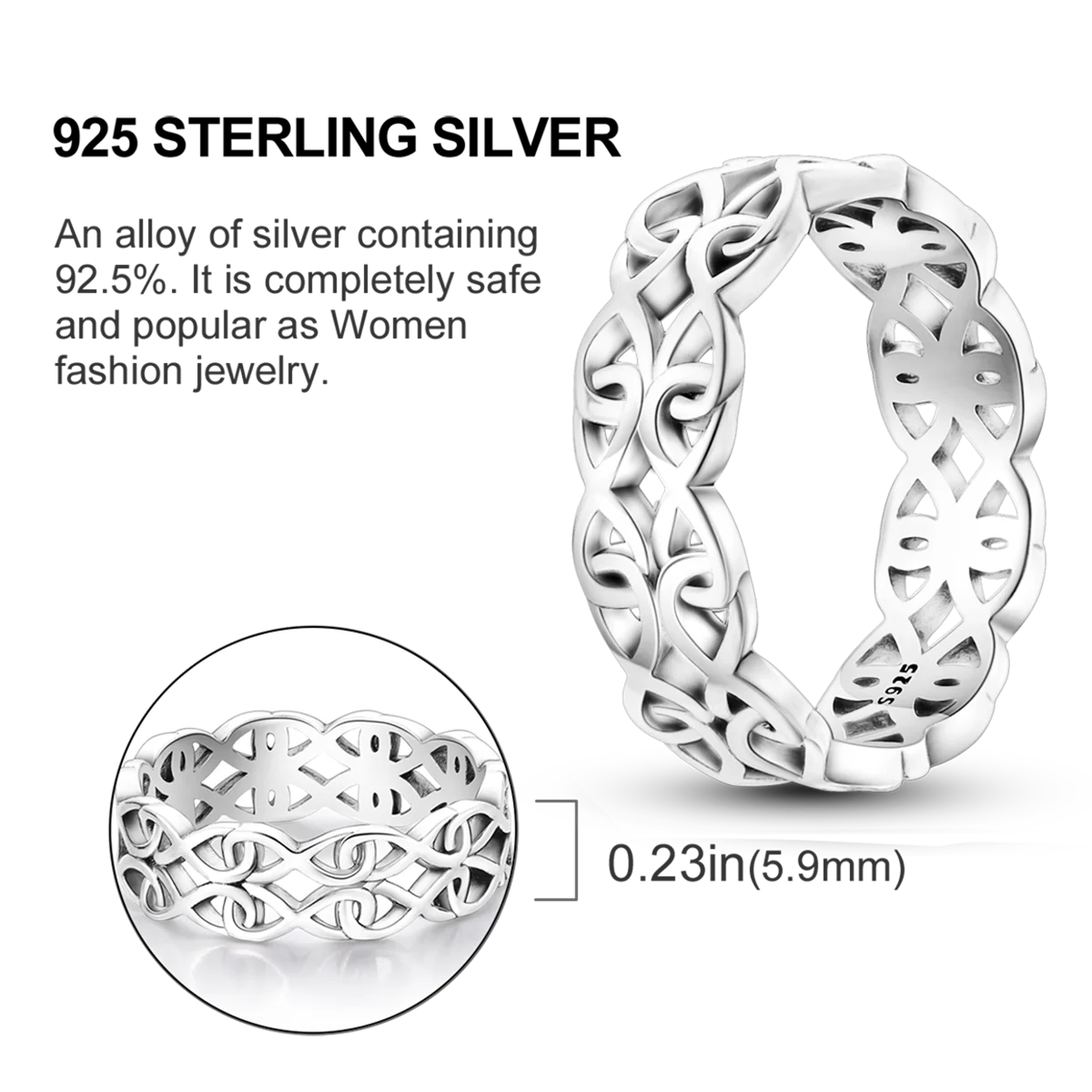 Sterling Silver Wedding Engagement Ring with intricate design, showcasing 925 sterling silver elegance and charm.