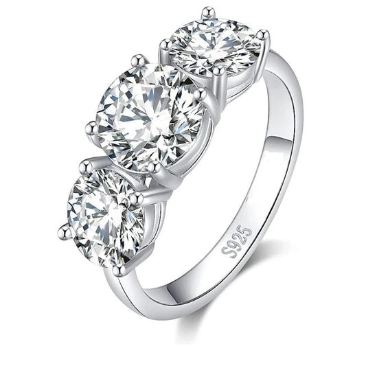 fashion sterling silver rhinestone ring featuring three dazzling rhinestones in a modern design.