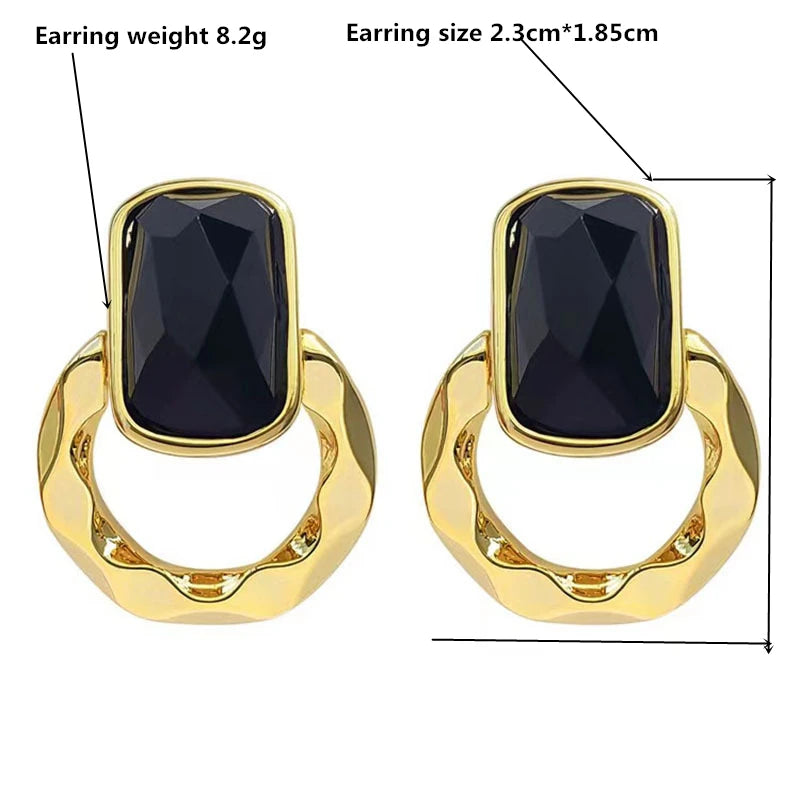 Retro Black Gem Square Earrings